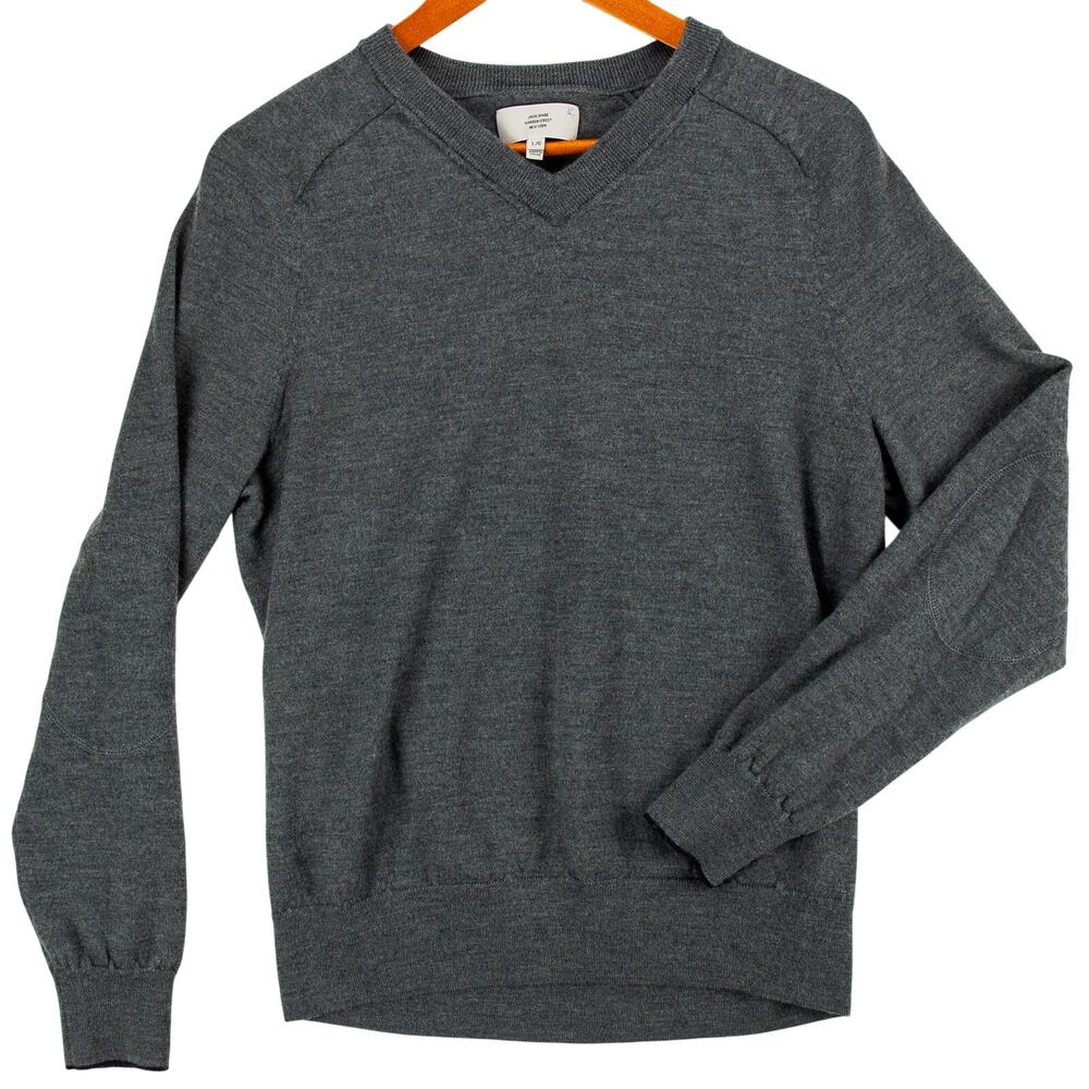 Men's Wool Sweater Large Slim Fit Gray Elbow Patches Pullover Classic Jack Spade